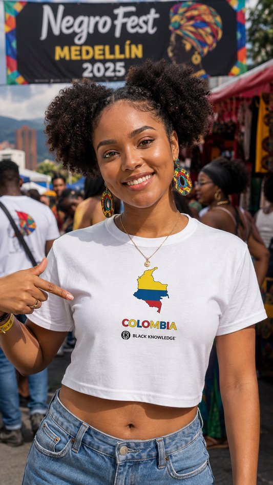 Black Knowledge White Colombia Women’s Crop Top