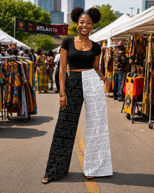 Black Knowledge Text Repeat wide-leg pants