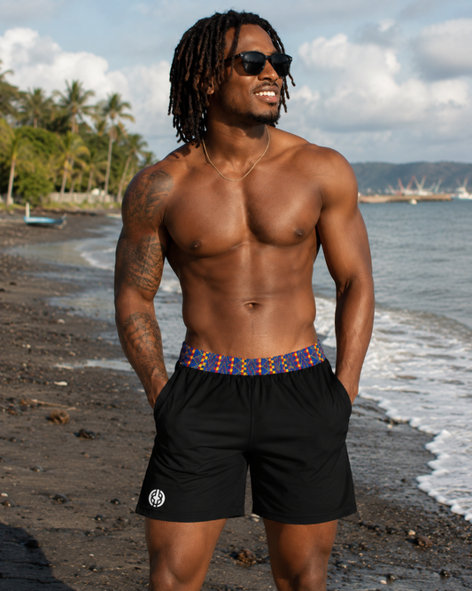 Black Colombian Pattern BK Logo Athletic Shorts