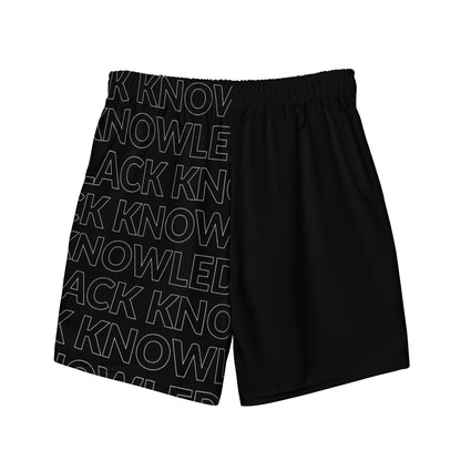 Black Knowledge Text Swim Trunks