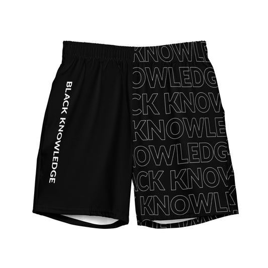 Black Knowledge Text Swim Trunks